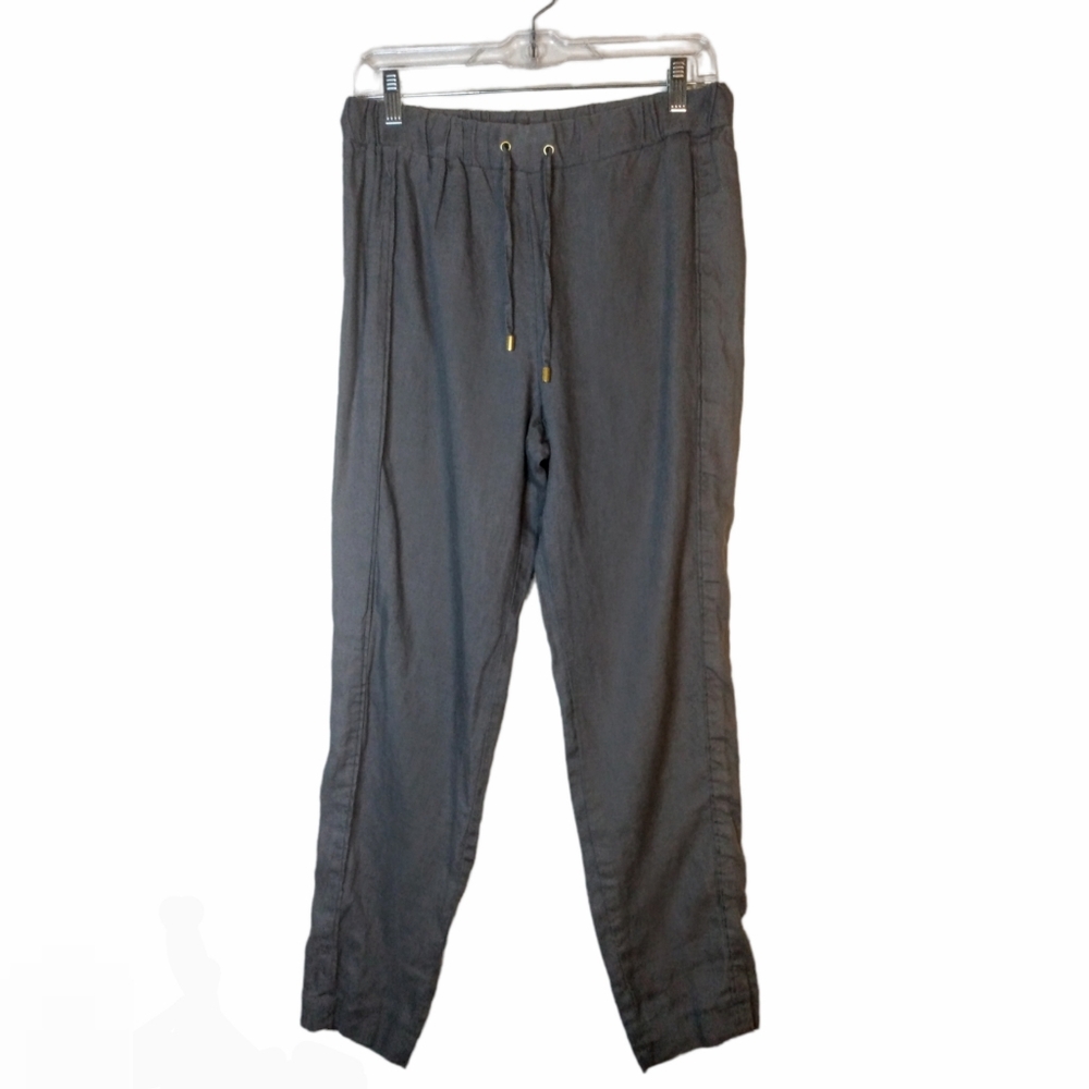 Ellen Tracy Linen Pants Charcoal Grey lagenlook high rise cropped size S